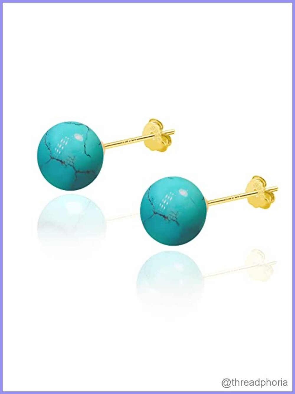18K Gold Plated Turquoise Jade Pearl Stud Earrings Hypoallergenic Gift